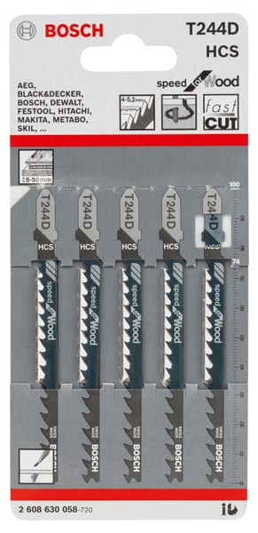 BOSCH Stichsägeblatt T 244 D Speed for Wood, 5er-Pack