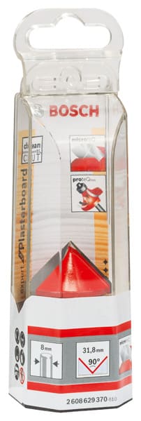 BOSCH V-Nutfräser Expert for Wood mit 8 mm Schaft, D 31,8 mm, L 19 mm, G 51 mm, 90°