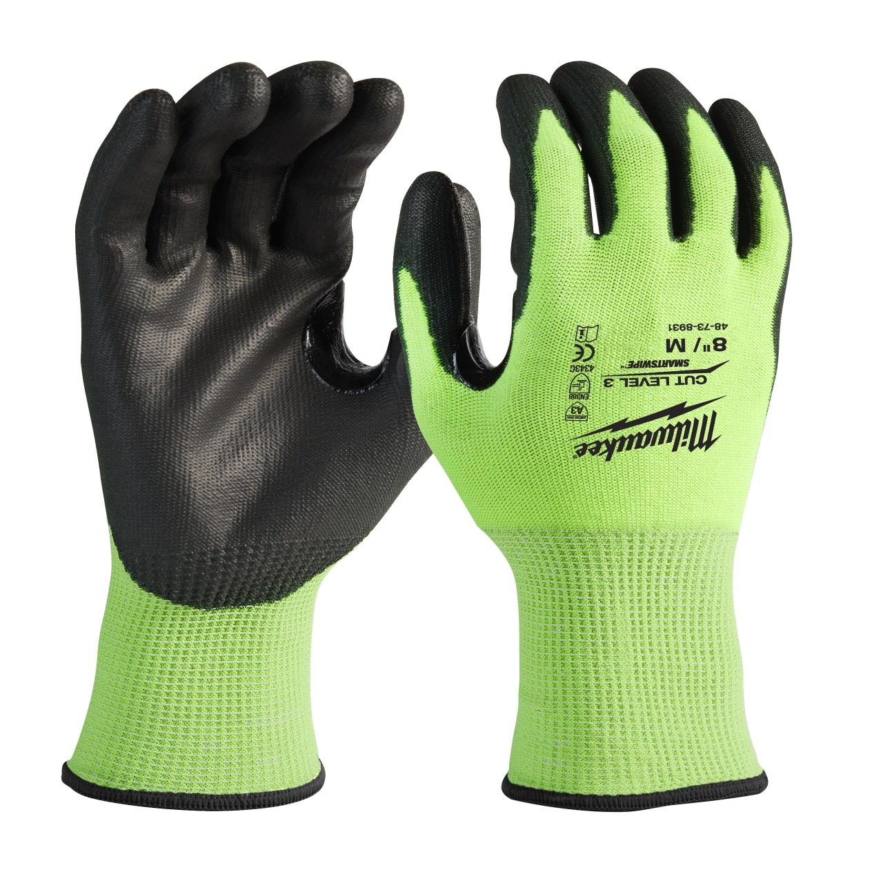 MILWAUKEE Größe 8 (M) 12er Pack Hi-Vis Schnittschutzhandschuhe Klasse 3/C