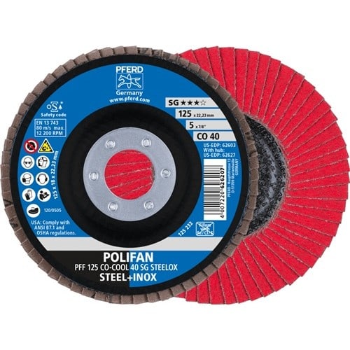 PFERD TOOLS Fächerscheibe POLIFAN CO-COOL SG STEELOX D.125mm K.40 fl.INOX CO