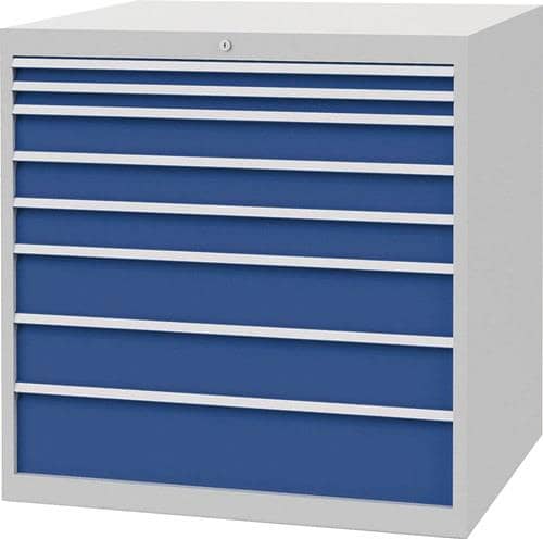 BEDRUNKA+HIRTH Schubladenschrank H1019xB1005xT736mm lichtgrau/signalblau 8 Schubl.Voll.Bedrunka