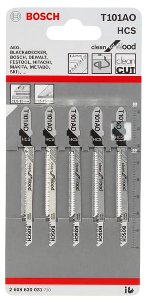 BOSCH Stichsägeblatt T 101 AO Clean for Wood, 5er-Pack