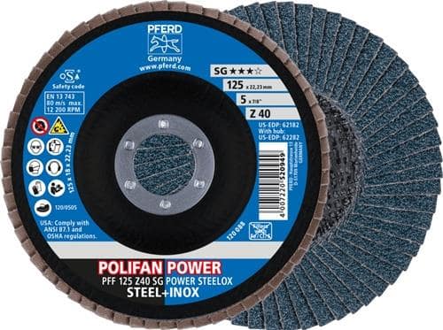 PFERD TOOLS Fächerscheibe POLIFAN Z SG POWER STEELOX D.125mm K.40 INOX ZK Ausf.fl.PFERD