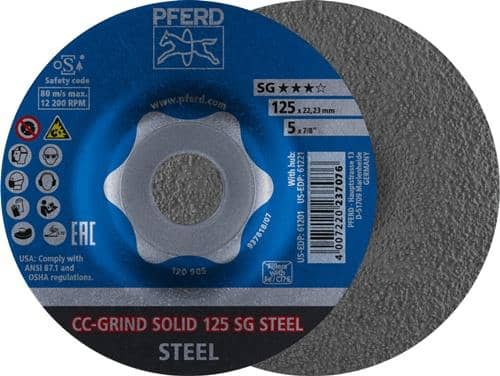 PFERD TOOLS Schleifscheibe CC-GRIND-SOLID SG STEEL D125xSmm gekr.STA Bohr.22,23mm PFERD