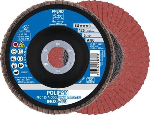 PFERD TOOLS Fächerscheibe POLIFAN A-COOL SG INOX+ALU D.125mm K.80 kon.INOX/Aluminium NK