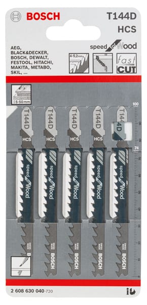 BOSCH Stichsägeblatt T 144 D Speed for Wood, 5er-Pack