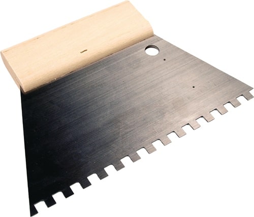 HAROMAC Kleberspachtel L.128mm B.180mm Zahn 6x6mm rostfr.VA C2 Buchenholzgriff HAROMAC