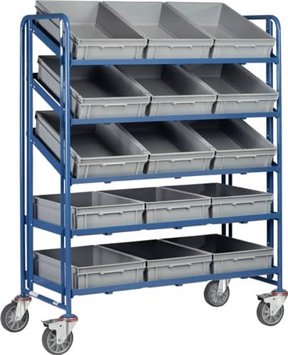 FETRA Eurokastenwagen Trgf.250kg m.15Kästen 400x600mm m.offenem Rahmen brillantblau