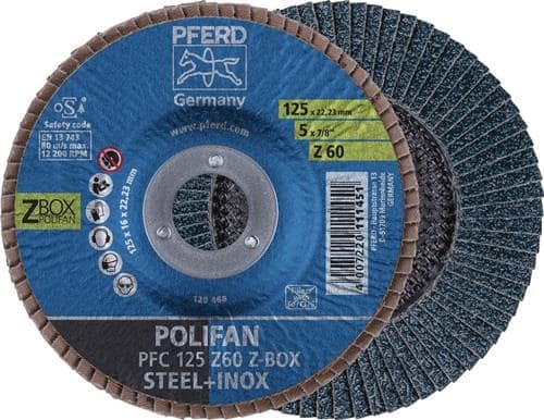 PFERD TOOLS Fächerscheibe POLIFAN Z BOX D.125mm K.Z-60 kon.INOX ZK Box á 10 St.PFERD