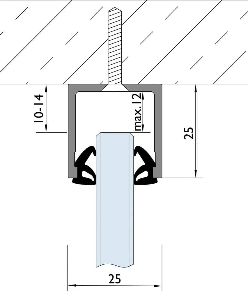 HERMAT Trennwand-Deckenprofil 6950/OD, ohne Dichtung, Aluminium