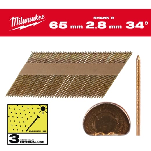 7,4 x 2,8 x 65 mm, Ringschaft feuerverzinkt, 34° D-Kopf-Nägel für M18FFN