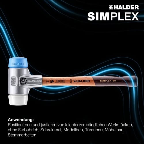 HALDER Schonhammer SIMPLEX L.405mm Kopf-D.60mm HO Superplast.weiß/TPE-soft blau HALDER