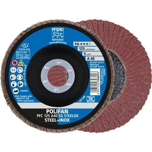PFERD TOOLS Fächerscheibe POLIFAN A SG STEELOX D.125mm K.40 kon.INOX NK PFERD