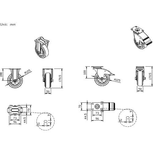 TECWERK Rollensatz 4-tlg.2x fix+2x schwenkbl.f.Wkz.wagen/Rollwerkbank TREND/PLUS TECWERK