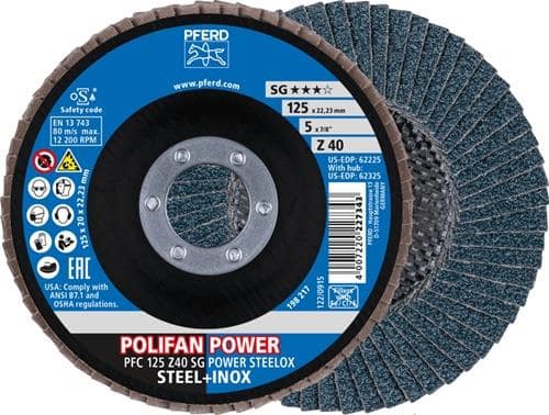 PFERD TOOLS Fächerscheibe POLIFAN Z SG POWER STEELOX D.125mm K.40 INOX ZK Ausf.kon.PFERD