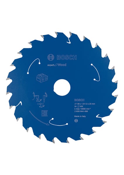 BOSCH Akku-Kreissägeblatt Expert for Wood, 136 x 1,5/1 x 20, 24 Zähne