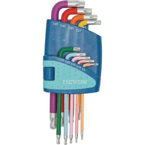 Winkelschraubendrehersatz 9-tlg.T9-T45 farbcodiert Ku.-Halter TECWERK
