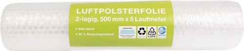Nordwest Luftpolsterfolie 2-lag.transp.B500xL5xS50mm Noppen-D.10mm