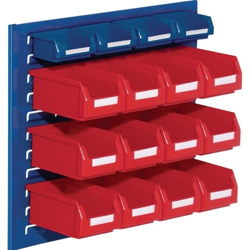 RASTERPLAN Sichtlagerkastenset H450xB500xT250mm Stahlblech/PE Ku.-beschichtung blau+rot