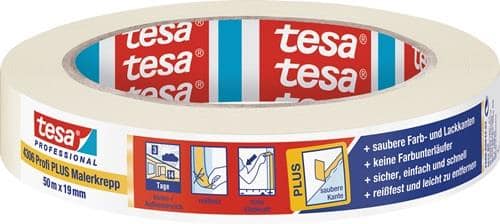TESA Malerkreppband 4306 Profi PLUS leicht gekreppt hellbeige L.50m B.19mm Rl.TESA