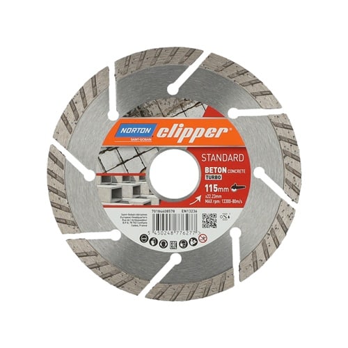 NORTON CLIPPER Diamanttrennscheibe Stand.Beton Turbo D.115mm Seg.-H.8mm Seg.-B.2,6mm
