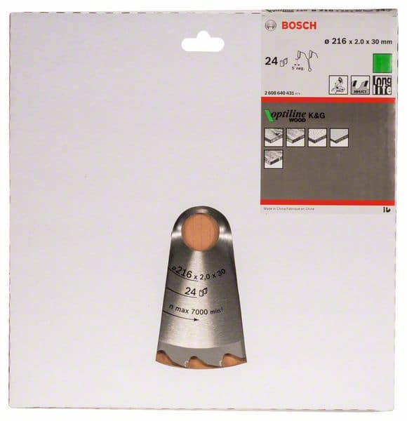 BOSCH Kreissägeblatt Optiline Wood für Kapp- und Gehrungssägen, 216 x 30 x 2,0 mm, 24