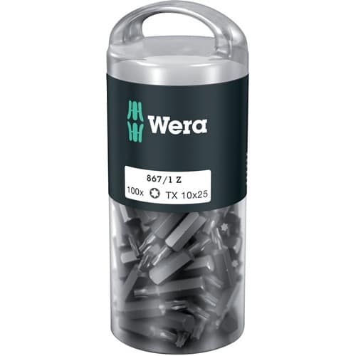 WERA Bitgroßpackung 867/1 Z 1/4 Zoll T 10 L.25mm DIN ISO 1173,Form C 6,3 100St./Box
