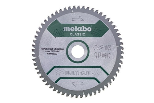 METABO Kreissägeblatt multi cut classic D216xDicke 2,4xBohrung30mm Z.60 HW/CT FZ/TZ