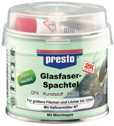 PRESTO 2K-Glasfaserspachtel grau-grün,Härter rot 250g Dose PRESTO