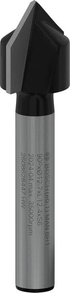 BOSCH V-Nutfräser Standard for Wood mit 6 mm Schaft, D1 12,7 mm, L 12,7 mm,G 45 mm,90°