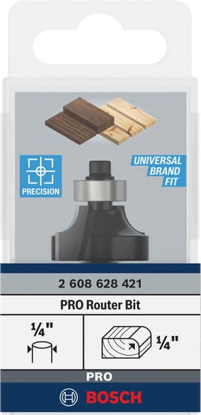 BOSCH Abrundfräser 1/4", R1 6,3 mm, D 25,4 mm, L 13,2 mm, G 54 mm