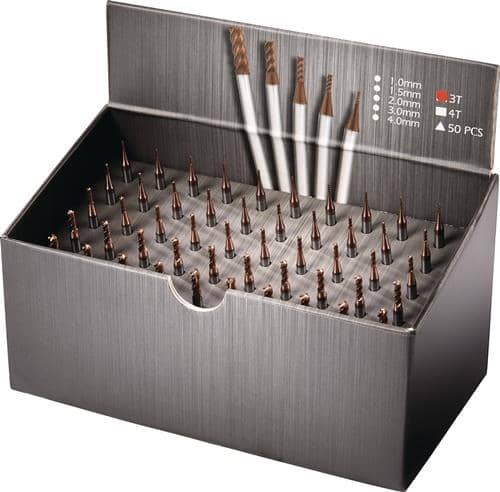 TECWERK Schaftfräser-Set DIN 6527 D.1/1,5/2/3/4mm Z.3 VHM TiSiN 50tlg.Krt.TECWERK