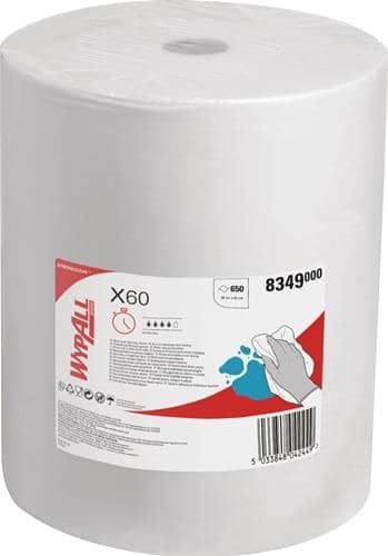 WYPALL Wischtuch Wypall X60 8349 L.ca.380 mmxB.ca.420mm weiß 1-lagig 650 Tü./Rl.WYPALL