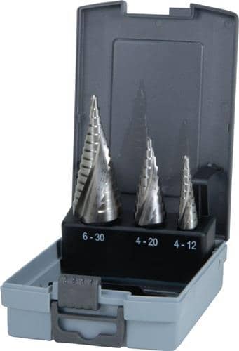 RUKO Stufenbohrersatz D.4-12/4-20/4-30mm HSS-Co5 Spiralnut 3tlg.Ku.-Kass.RUKO