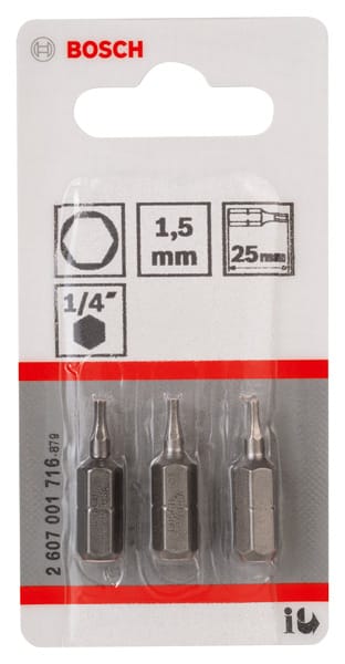 BOSCH Schrauberbit Extra-Hart HEX 1,5, 25 mm, 3er-Pack