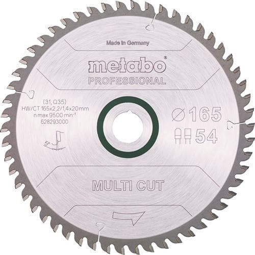METABO Kreissägeblatt multi cut professional D165x2,2/1,4xB20mm Z.54 FZ/TZ 5Grad neg