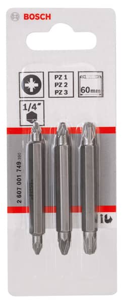 BOSCH Doppelklingenbit-Set, 3-teilig, PZ1, PZ1, PZ2, PZ2, PZ3, PZ3, 60 mm