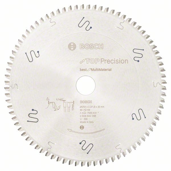 BOSCH Kreissägeblatt Top Precision Best for Multi Material, 254 x 30 x 2,3 mm, 80