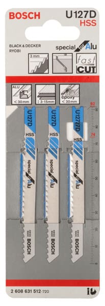 BOSCH Stichsägeblatt U 127 D Special for Alu, 3er-Pack