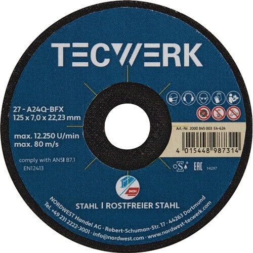 TECWERK Premium-Schruppscheibe 2in1 D125xS7mm gekr.INOX/Stahl Bohr.22,23mm TECWERK