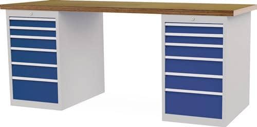 Nordwest Werkbank B2000xT750xH859mm Buche-Multiplex lichtgrau/signalblau 12Schubl.
