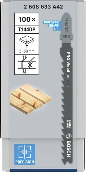 BOSCH Stichsägeblatt T 144 DP Precision for Wood, 100er-Pack