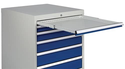 BEDRUNKA+HIRTH Schubladenschrank H1019xB705xT736mm lichtgrau/signalblau 7 Schubl.Voll.Bedrunka