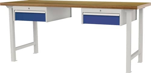 Nordwest Werkbank B2000xT750xH790-1140mm Buche-Multiplex lichtgrau/signalblau 2Schubl.