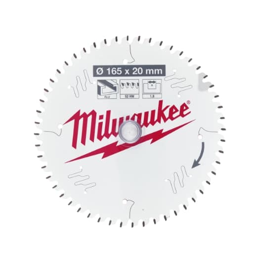 MILWAUKEE 165/20 mm Z52 Wechselzahn Kreissägeblatt Alu für Tauchkreissägen