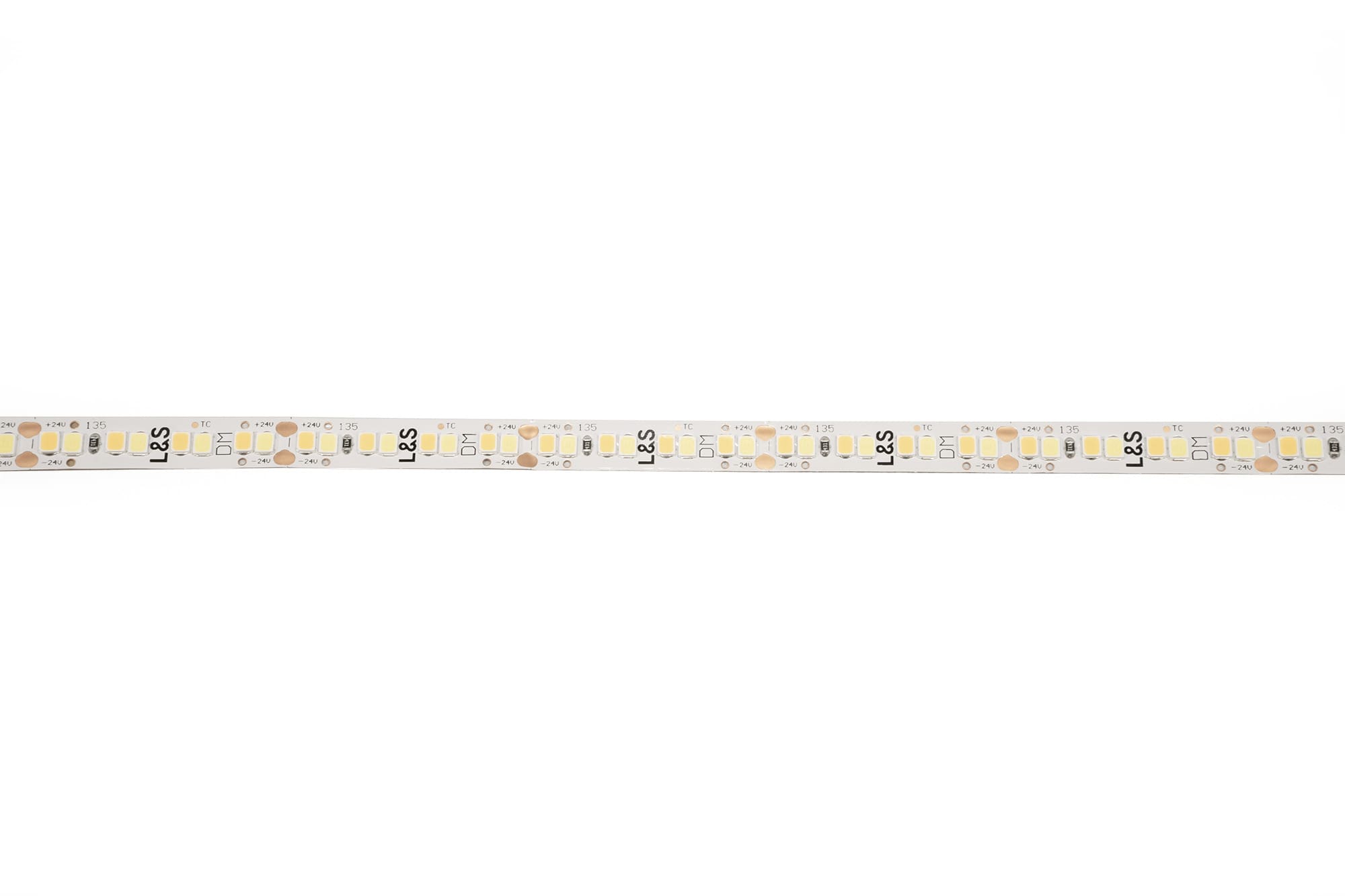 L&S LED-Band HE 112+112LEDs/m (2835), 2700-6500K, 4+4LEDs/35,7mm, 24DC, 4W/m, 8mmx5m, mit 2x Anschlussltg. 2000mm, white PCB, IP20,
