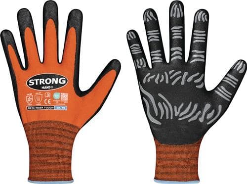 STRONGHAND Handschuhe TIGER TOUCH Gr.8 orange/schwarz 92% PA/8% Elastan,Nitrilschaum
