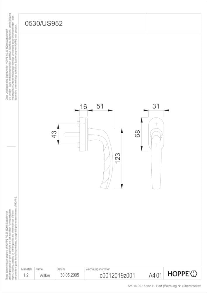HOPPE® Fenstergriff Atlanta 0530/US952, mit Schrauben, Aluminium, 11586266