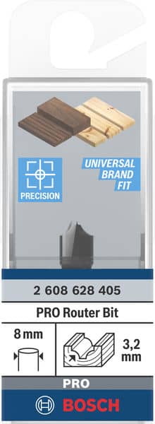 BOSCH Viertelstabfräser, 8 mm, R1 3,2 mm, D 9,5 mm, L 10,2 mm, G 41 mm