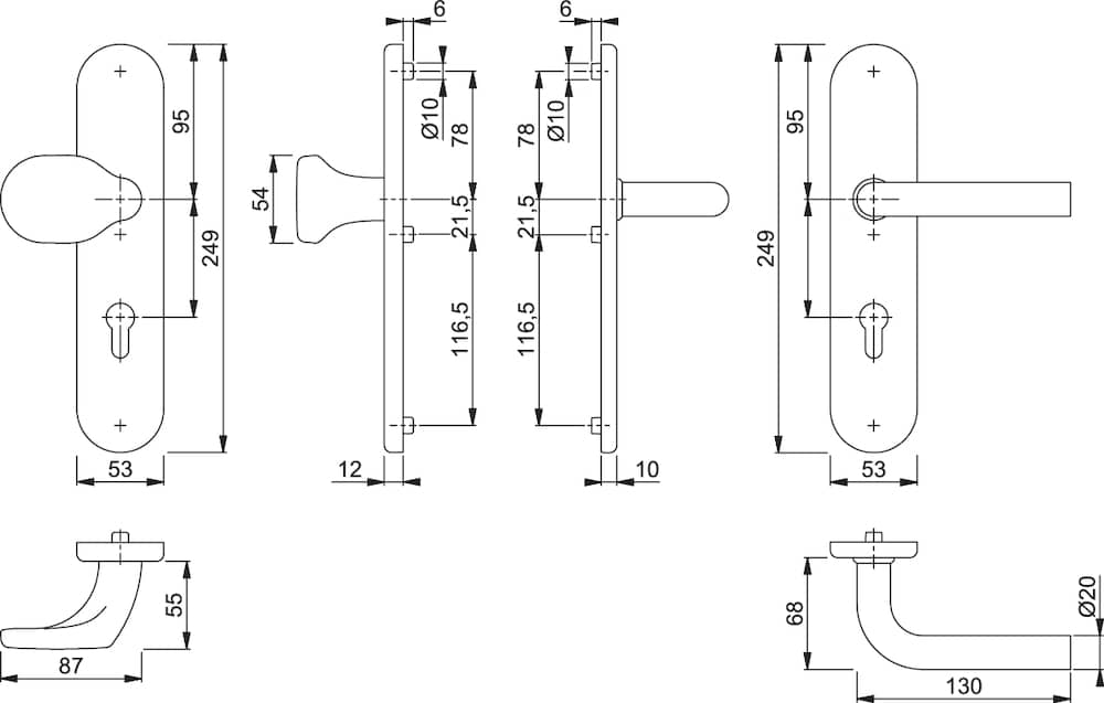 HOPPE® Schutz-Wechselgarnitur mit Langschild Bonn E86G/3331/3310/150Z, 8/72 mm, ES 1 (SK2), Edelstahl, 3662801